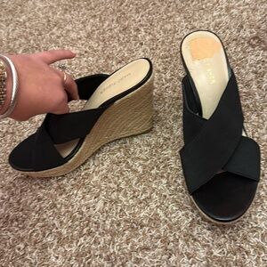 Like new Marc Fisher Black Stretch Slip on Espadrille Wedges